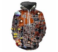 HAN MAN XIU Creative Circuit Board Chip 3D Harajuku Print Hoodie for Men and Women - Casual Oversized Sweatshirt