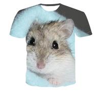 HAN MAN XIU Cute hamster animal pattern 3D printed T-shirt men's women's casual loose round neck short-sleeved tops