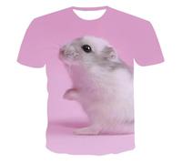 HAN MAN XIU Cute hamster animal pattern 3D printed T-shirt men's women's casual loose round neck short-sleeved tops