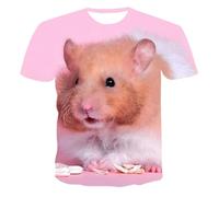 HAN MAN XIU Cute hamster animal pattern 3D printed T-shirt men's women's casual loose round neck short-sleeved tops