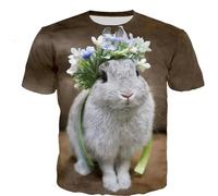 HAN MAN XIU Cute Rabbit Animal 3D Printed T-Shirt for Men and Women, Casual Round Neck Short-Sleeve Streetwear