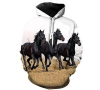 HAN MAN XIU Fun and adorable animal print horse 3D printed hooded sweatshirts for men and women, casual loungewear