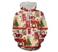 HAN MAN XIU Fun Christmas Pattern Printed Hoodie Men's Women's Casual Oversized Sweatshirt Clothing