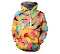 HAN MAN XIU Fun colourful candy 3D-printed gummy hoodie for boys and girls, unique long-sleeved streetwear sweatshirt