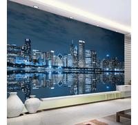 HAN MAN XIU Mural 3D Wallpaper New York City Architecture Night Scene Reflection Interior Background Wall Art Sticker Bedroom Living Room Silk Cloth Wall Painting