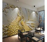 HAN MAN XIU Mural Wallpaper Three-Dimensional Relief Golden Peacock 3D wall Painting Living Room Sofa Bedroom Background Home Decoration Mural Art