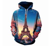 HAN MAN XIU Paris Eiffel Tower Pattern 3D Printed Hooded Sweatshirt for Men and Women Hip-Hop Sweatshirt Pullover Top