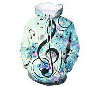 HAN MAN XIU Playful musical note pattern 3D printed hooded sweatshirts for men and women, four-season long-sleeved sweatshirts