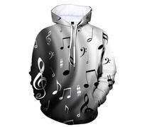 HAN MAN XIU Playful musical note pattern 3D-printed hooded sweatshirts for men and women, suitable for all seasons