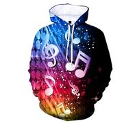 HAN MAN XIU Playful musical note pattern 3D-printed hooded sweatshirts for men and women, suitable for all seasons
