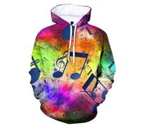 HAN MAN XIU Playful musical note pattern 3D-printed hooded sweatshirts for men and women, suitable for all seasons
