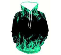 HAN MAN XIU Purple Flame Pattern 3D Printed Hoodie Men's Women's Casual Loose-Fit Hooded Sweatshirt Outerwear