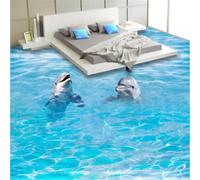 HAN MAN XIU Self-Adhesive 3D Floor Tile Sticker, Blue Water Ripple Dolphin Bedroom Bathroom Art Decorative Mural