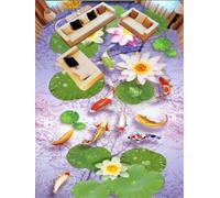 HAN MAN XIU Self-Adhesive 3D Floor Tile Stickers, Beautiful Lotus and koi Fish Art Decorative murals for bedrooms and bathrooms