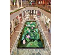 HAN MAN XIU Self-Adhesive 3D Mural Sticker for Floor Tiles, Featuring a Lotus Pond Design for bedrooms and bathrooms