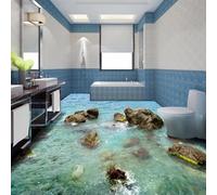 HAN MAN XIU Self-Adhesive 3D Mural Stickers for Floor Tiles, Beach Stones, Waves, Bedroom and Bathroom Art Decorations