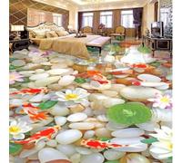 HAN MAN XIU Self-Adhesive 3D Mural Stickers for Floor Tiles, Featuring Pebbles, Lotus Flowers, and koi Fish; Suitable for Bedroom and Bathroom Art Decoration