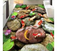 HAN MAN XIU Self-Adhesive 3D Mural Stickers for Floor Tiles, Featuring Ponds, koi Fish, and Lotus Flowers; Artistic Decorative murals for bedrooms and bathrooms