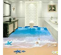 HAN MAN XIU Self-Adhesive 3D Mural Stickers for Floor Tiles, Ocean Starfish and Seashells, Artistic Decorative murals for bedrooms and bathrooms