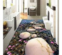 HAN MAN XIU Self-Adhesive 3D Mural Stickers for Floor Tiles, Streams, Pebbles, and Petals; Artistic Decorative murals for bedrooms and bathrooms
