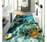 HAN MAN XIU Self-Adhesive 3D Mural Stickers for Floor Tiles, Underwater World, Coral Turtles, Bedroom and Bathroom Art Decoration murals