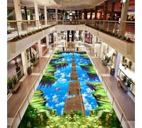 HAN MAN XIU Self-Adhesive Mural 3D Floor Tile Sticker, Blue Sky Cliff Wooden Bridge Bedroom Bathroom Art Decorative Mural