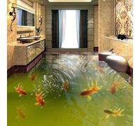 HAN MAN XIU Self-Adhesive Mural 3D Floor Tile Sticker, Pond, Goldfish, Water Ripples, Bedroom, Bathroom Art Decorative Mural