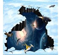 HAN MAN XIU Self-Adhesive Mural 3D Floor Tile Sticker, Universe Planet Spaceship Bedroom Bathroom Art Decoration Mural