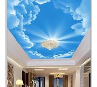 HAN MAN XIU Self Adhesive PVC Ceiling 3D Wallpaper Three-Dimensional Blue Sky White Clouds Sunshine Mural Living Room Bedroom Ceiling Decoration wall Covering