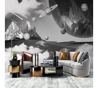 HAN MAN XIU Self Adhesive PVC Mural 3D Living Room Wallpaper Black and White Planet Star System wall Covering Bedroom wall Art Decoration