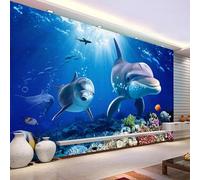 HAN MAN XIU Self Adhesive PVC Mural 3D Living Room Wallpaper Dolphin Underwater World wall Covering Bedroom wall Art Decoration