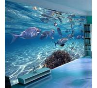 HAN MAN XIU Self-Adhesive PVC Mural 3D Living Room Wallpaper Three-Dimensional Underwater World Swimming Fish wall Covering Bedroom wall Art Decoration