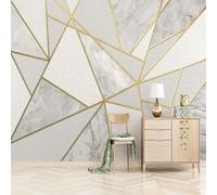 HAN MAN XIU Self Adhesive PVC Mural 3D Wallpaper Geometric Marble Gold Wire Interior Background Wall Art Sticker Bedroom Living Room Wall Painting