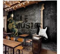 HAN MAN XIU Self Adhesive PVC Mural 3D Wallpaper Vintage Guitar Music bar wall Painting Living Room Bedroom Home Decoration wall Covering