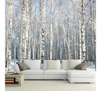 HAN MAN XIU Self Adhesive PVC Mural 3D Wallpaper Winter Snow Scene Birch Indoor Background Wall Art Sticker Bedroom Living Room Wall Painting
