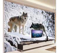 HAN MAN XIU self-Adhesive PVC Mural Wallpaper Snow Scene Wolf Pack Animal 3D wall Painting Living Room Sofa Bedroom Background Home décor Art