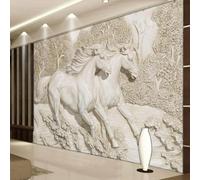 HAN MAN XIU Self-Adhesive PVC Mural Wallpaper Three-Dimensional Relief White Horse 3D wall Painting Living Room Sofa Bedroom Background Home Decoration Art