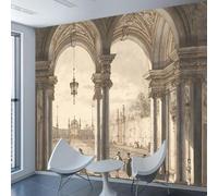 HAN MAN XIU Self Adhesive PVC Murals 3D Wallpapers Ancient European Arch Architecture Interior Background Wall Art Stickers Bedroom Living Room Mural Paintings