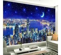 HAN MAN XIU Self Adhesive PVC Murals 3D Wallpapers City Architecture Night Scenes Starry Sky Indoor Background Wall Art Stickers Bedroom Living Room Wall Paintings