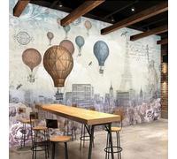 HAN MAN XIU Self Adhesive PVC Murals 3D Wallpapers Vintage Hot Air Balloon Tower Architecture Interior Background Wall Art Stickers Bedroom Living Room Wall Paintings