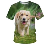 HAN MAN XIU Summer cute animal golden hair pattern 3D printed T-shirt men women casual loose round neck short sleeve tops