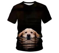 HAN MAN XIU Summer cute animal golden hair pattern 3D printed T-shirt men women casual loose Round neck short sleeve tops