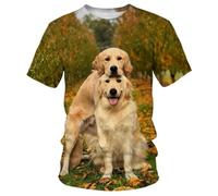 HAN MAN XIU Summer cute animal golden hair pattern 3D printed T-shirt men women casual loose round neck short sleeve tops