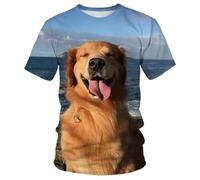 HAN MAN XIU Summer cute animal golden hair pattern 3D printed T-shirt men women casual loose round neck short sleeve tops