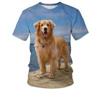 HAN MAN XIU Summer cute Animal Golden Hair Pattern 3D Printed T-shirt Men Women Casual Loose Round Neck Short Sleeve Top
