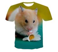 HAN MAN XIU Summer cute hamster animal pattern 3D printed T-shirt men's women's casual loose round neck short sleeve top