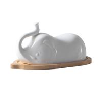 HAN SHENG 7.88''x4.85''x3.94'' Ceramic Butter Dish Elephant Butter Dish with Bamboo Tray Butter Keeper Butter Container Butter Holder Butter Tray Kitchen Decor for East Coast/West Coast/Large Butter