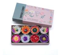 Hana Blossom Mixed 8 Handmade Fairtrade Scented Candles Flower Tealight Candles in Different Designs and Colors Gift Set, Multicolor
