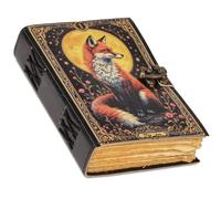 HANA EXPORTS Leather Journal with Fox Design - Handmade Spell Book, Book of Shadows Notebook, Witchcraft Journal, Wiccan Grimoire, Unique Vintage Leather Diary for Men & Women