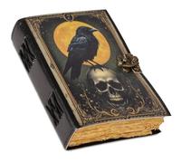 HANA EXPORTS Leather Vintage Grimoire Journal | Gothic Raven Crow Skull Witchcraft Spell book | Wicca Halloween Notebook Gift for Men & Women (5x7 inches)